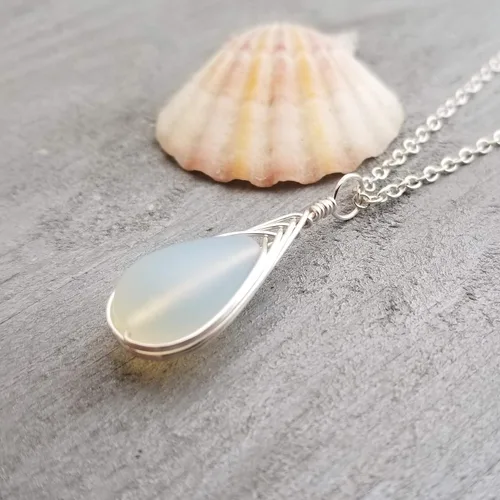 Miniatura 48 de Yinahawaii Collar de cristal de mar hecho a mano, joyería hawaiana para mujer, collar de lágrima trenzada, joyería única de cristal de mar