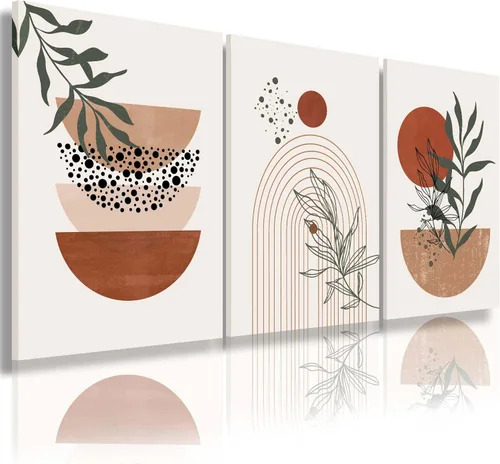 Arte de pared bohemio - Conjunto de 3 impresiones geométricas abstractas de mediados de siglo, negro, beige, terracota, obra de arte en lienzo