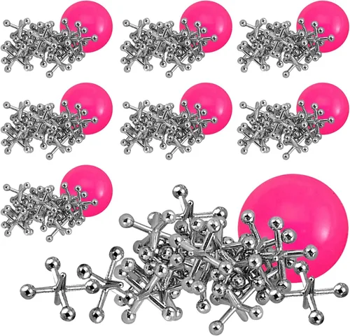 Playbees Juego de Metal Jacks - 12 Sets - Entretenimiento retro para niños con jacks metálicos y pelota que rebota - Juego de jacks clásico para