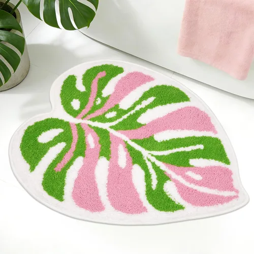 Miniatura 6 de Alfombras de baño con hojas verdes, alfombra Monstera de gato negro, alfombra de baño grande y bonita de 30 x 28 pulgadas, alfombras suaves