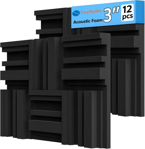 TroyStudio Paneles de Espuma Acústica Engrosados de 12 X 12 X 3 Pulgadas en Patrón de Difusión, 12 Piezas Difusor de Espuma Absorbente de Sonido de