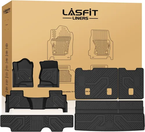 Miniatura 32 de LASFIT Juego completo de tapetes de elastómero termoplástico para todo tipo de clima de ajuste personalizado para automóviles, de 1ª y 2ª fila, 3