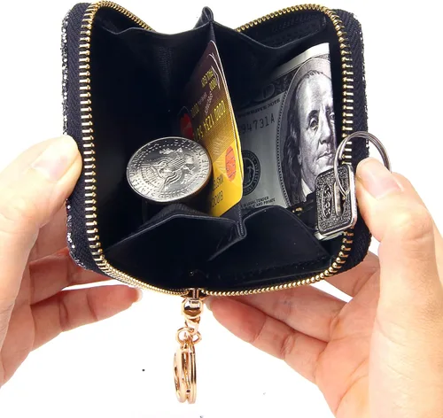 Miniatura 44 de GEEAD - Monedero pequeño con purpurina para mujer o niña, con anillo para llavero