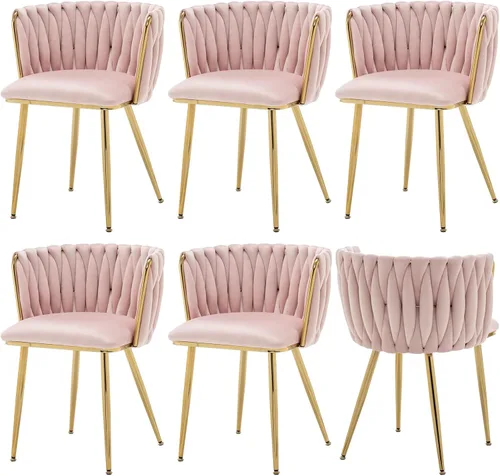 Miniatura 24 de ECHINGLE Juego de 2 sillas de comedor de terciopelo, modernas sillas de comedor tejidas tapizadas con patas de metal dorado, sillas decorativas