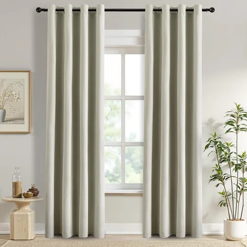 Miniatura 20 de DONREN Cortinas opacas de lino con aislamiento térmico de 52 x 95 pulgadas, cortinas de oscurecimiento de habitación con ojales para dormitorio