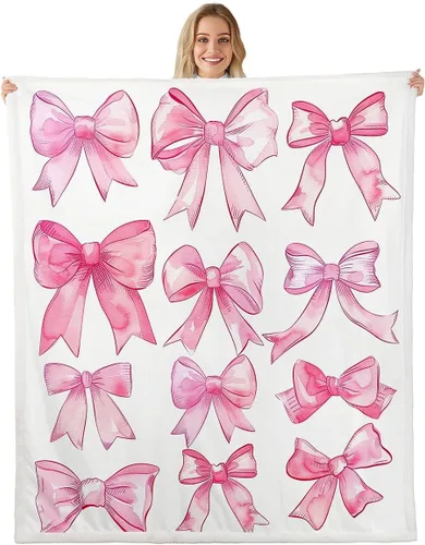 Miniatura 13 de Erosebridal Black Pink Bow Fleece Throw Blanket 40"x50" - Ultra-Soft for Couch Sofa Bed,Kawaii Cool Bowknot Sherpa Blanket,Princess Style Fuzzy
