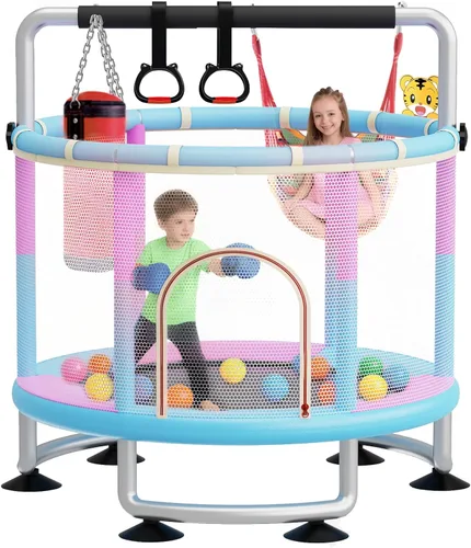 60" Toddler Trampoline for Kids,5FT Kids Trampoline for Toddlers 1-3,Upgrade Adjustable Kids Trampoline Indoor Outdoor,Mini Trampoline for Kids Rosa