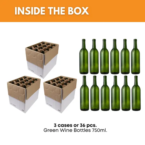 Miniatura 2 de FastRack - Botellas de vino verde de 25.4 fl oz (paquete de 36), botellas de licor de Burdeos W5 Botella vacía de 25.4 fl oz para bebidas 3