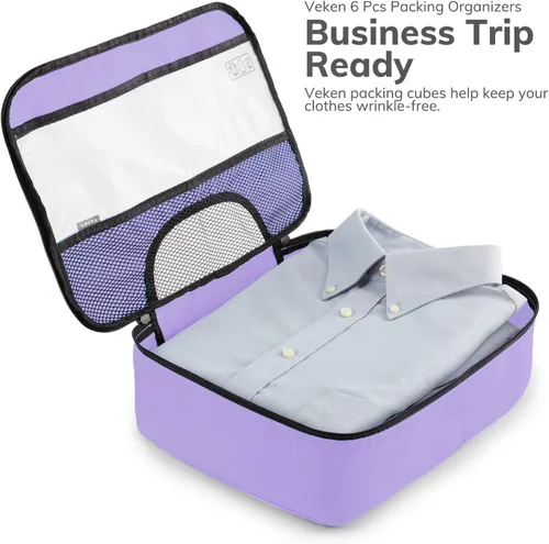 Miniatura 9 de Veken - Juego de 6 cubos de embalaje para maletas, bolsas organizadoras de viaje para equipaje de mano, juego de bolsas organizadoras de maleta
