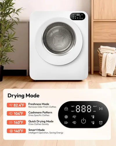 Miniatura 2 de Euhomy Secadora portátil de 1.5 pies cúbicos, secadora de ropa de 850 W con tambor de acero inoxidable, 4 funciones, panel de control LED, secadores