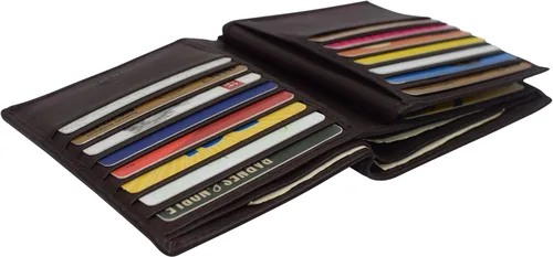 Miniatura 6 de Marshal Billetera de piel auténtica con bloqueo RFID para hombres ranuras para tarjetas, 2 compartimentos para billetes, ventanas de identificación