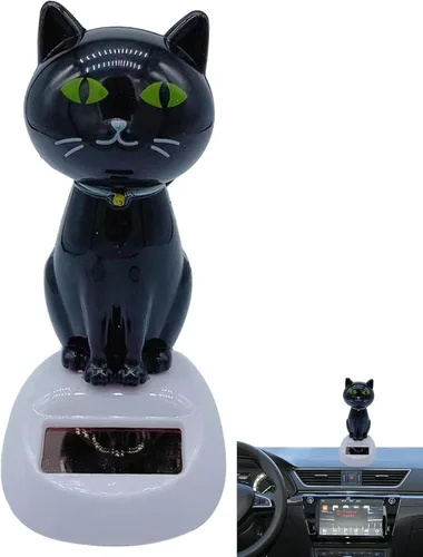 Miniatura 10 de Solar Cat Bobble Head - Juguete para gatos bailando con energía solar para tablero o escritorio gris