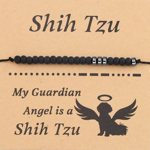 PENQI Shih Tzu - Pulsera conmemorativa para perros Shih Tzu con código morse, regalo de condolencias para mascotas, regalo de My Guardian Angel Is a
