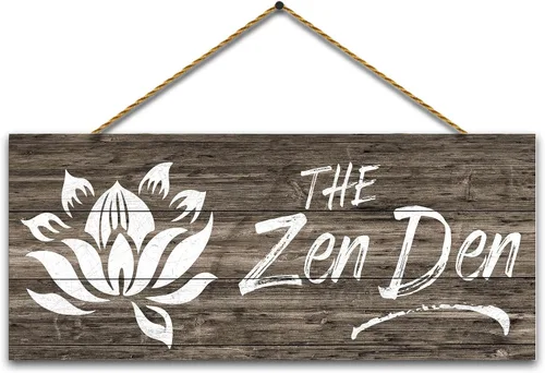 1 KINGO Letreros de casa de campo Zen Den: decoración rústica de estudio de yoga, decoración de habitación, impresión en lienzo de flor de loto,