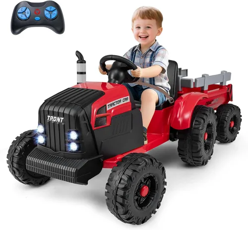 Miniatura 11 de Costzon Tractor de paseo con remolque desmontable, vehículos eléctricos para niños con cargador de tierra de cambio de 3 marchas, diseño inalámbrico