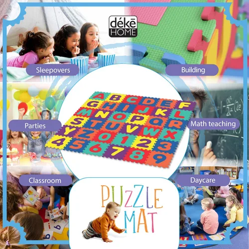 Miniatura 4 de Deke Home - Tapete de juego de espuma del alfabeto para niños, 36 azulejos de EVA entrelazados, tapete de piso de 72 x 72 pulgadas con letras