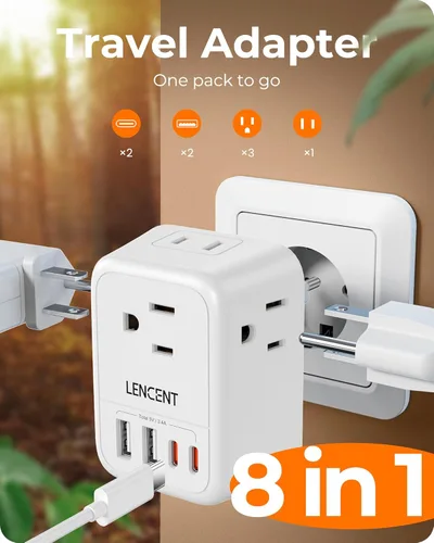 Miniatura 6 de LENCENT Paquete de 2 Adaptadores de Enchufe de Viaje Europeos, Adaptador de Enchufe Plegable de Estados Unidos a Europa con 4 Tomas, Adaptador