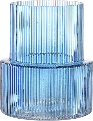 Miniatura 66 de Jarrón redondo de cristal, floreros para ramo, jarrones de vidrio acanalado para flores, pequeño jarrón transparente para sala de estar, oficina
