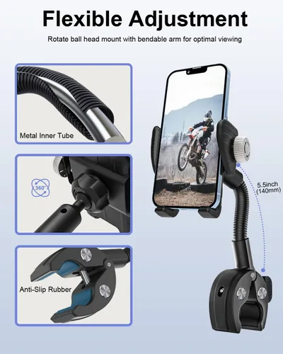 Miniatura 5 de Soporte de teléfono de cuello de cisne para bicicleta, soporte de teléfono para motocicleta, abrazadera de manillar ajustable giratoria de 360°