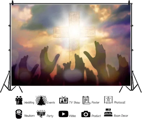 Miniatura 2 de Telón de fondo de fotografía de cruz de luz santa de Jesús, cielo azul, nubes blancas, mano de Dios, haz de luz sagrada, fondo de Jesús cristiano