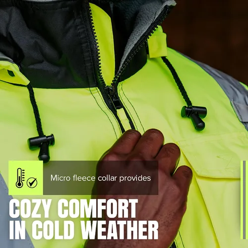 Miniatura 4 de Pioneer Hi Vis Work Jacket for Men - Waterproof Safety Bomber with Reflective Tape- Meets ANSI Class 3 - Winter Rain Jacket with Detachable Hood