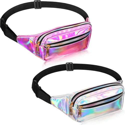 Riñonera holográfica brillante impermeable para mujeres festivales fiestas viajes senderismo actividades al aire libre Rosado M Riñonera