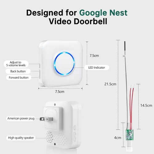 Miniatura 5 de Timbre inalámbrico – Compatible con Google Nest Doorbell (cableado, 2ª generación y 3ª generación) y Google Nest Doorbell (batería) con transmisor