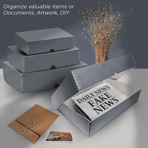 Miniatura 7 de Lineco, Caja de almacenamiento tipo folio archival de 10 x 15 pulgadas, 3 pulgadas de profundidad, sin ácidos con caja de preservación de bordes