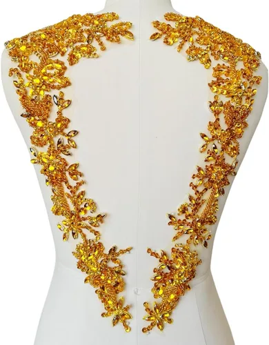 Miniatura 16 de Apliques hechos a mano con cuentas de diamantes de imitación para coser en parche de encaje de cristal, 1 par para ropa de bricolaje, vestido