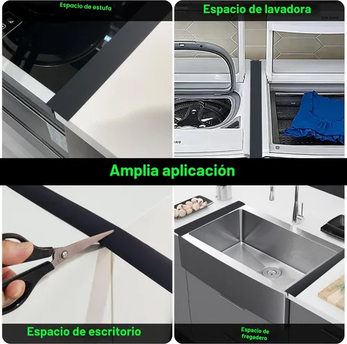 Miniatura 7 de KindGa - Cubierta de silicona para cubrir los espacios entre la mesada y la cocina, cubierta larga para tapar los espacios entre los Negro