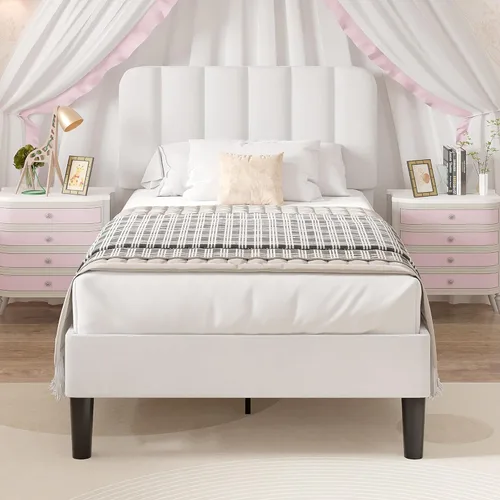 Miniatura 20 de VECELO Marco de Cama Tapizada Tamaño Full con 4 Cajones y Cabecero, Marco de Cama Plataforma de Almacenamiento de Terciopelo, Soporte de Listones