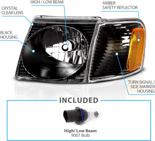 Miniatura 6 de AmeriLite Faros delanteros de repuesto para Ford Explorer Sport/Sport Trac Crystal Black 2001-2005 con lámpara de esquina, pares, lado del pasajero