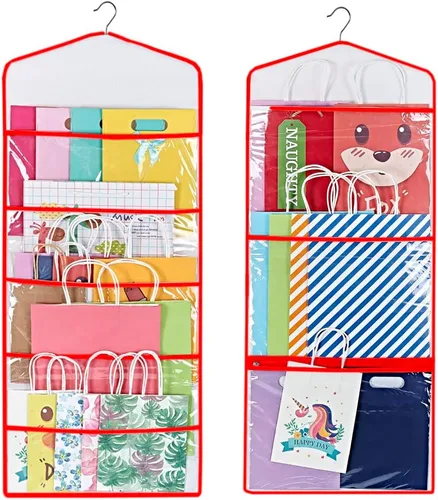 Miniatura 10 de ProPik Organizador de Almacenamiento para Bolsas de Regalo Colgantes de Doble Cara con Múltiples Bolsillos Delanteros y Traseros - Organice Su Papel