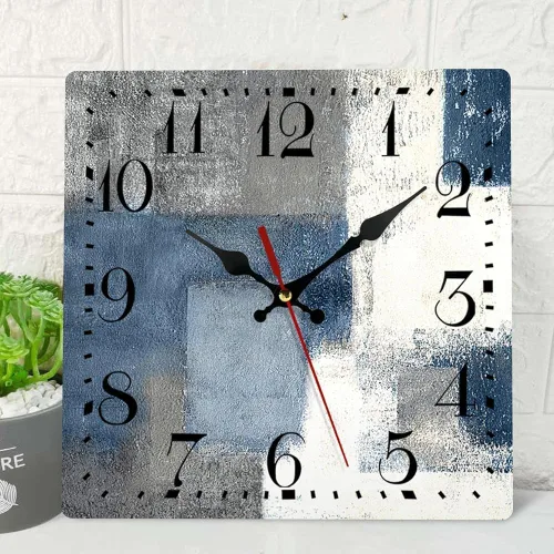 ArtSocket Reloj de pared de madera silencioso sin tictac, pintura abstracta gris contemporáneo, cuadrado, rústico, costero, decoración para el