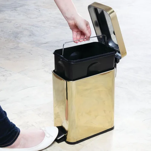 Miniatura 5 de mDesign Pequeño y moderno cubo de basura rectangular de metal con tapa y pedal de 1.3 galones, compacto, con cubo interior extraíble con asa