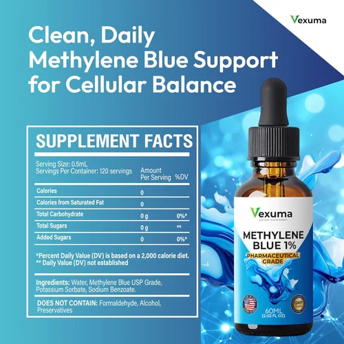Miniatura 7 de Gotas de azul de metileno para humanos (fabricadas en Estados Unidos) – Grado farmacéutico Certificado USP 1% Solución antioxidante Suplemento