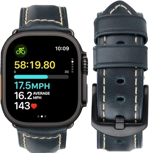 Miniatura 18 de HUAFIY Compatible para Correas de Apple Watch 42mm 44mm 45mm 46mm 49mm 38mm 40mm 41mm, Correa de Cuero Genuino para iWatch Serie 11/10/9/8, 7, 6, 5