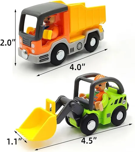 Miniatura 7 de Set de vagones de tren de madera con pista Accesorios para pista de tren con excavadora y camión volquete Vehículos pequeños Vagones de tren