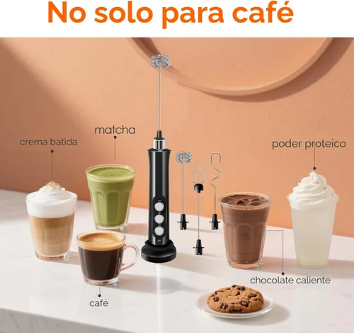 Miniatura 7 de Espumador de leche recargable de mano con 3 batidores desmontables de acero inoxidable, batidor eléctrico de 3 velocidades ajustables