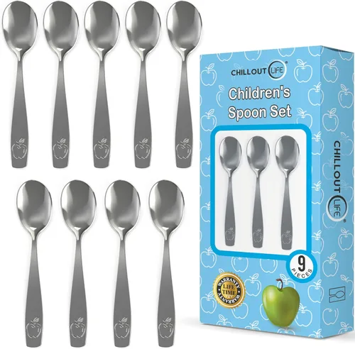 Miniatura 11 de Juego de cubiertos de acero inoxidable de 9 piezas para niños, cubiertos seguros para niños y niños, juego de utensilios para niños, juego