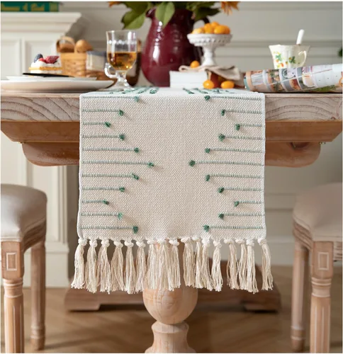 Miniatura 7 de Camino de Mesa Navideño de 13 x 108 Pulgadas de Largo, Algodón Natural Tejido con Borlas para Decoraciones Navideñas del Hogar y Comedor, para Rojo