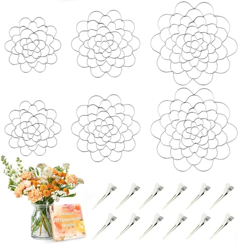 Miniatura 9 de Soporte para Arreglos Florales, 3 Piezas Rejilla Floral Herramienta Rana de Flores Organizador de Alambre Giratorio para Jarrón Tallos Florales Plata
