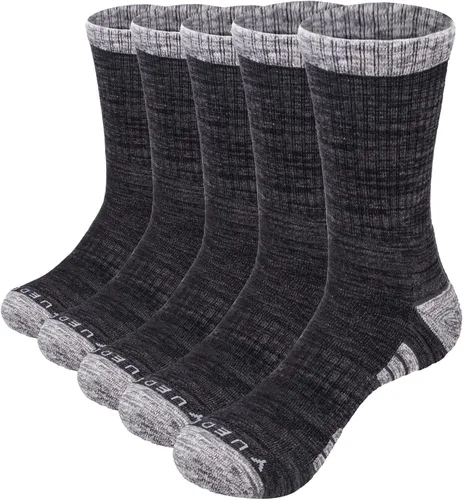 YUEDGE 5 pares de calcetines de senderismo para hombre que absorben la humedad, calcetines acolchados para botas de trabajo para talla 6-9, 9-12,