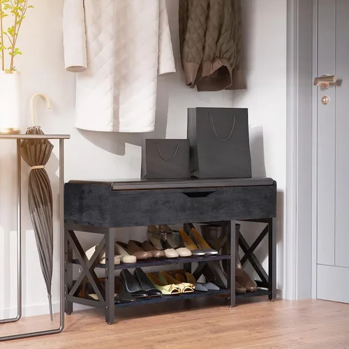 Miniatura 6 de Shoe Bench, Lift Top Shoe Storage Bench, Adjustable Shelf Entryway Bench with Padded Cushion for Entry, Closet, Living Room, Hallway, 2-Tier Shoe