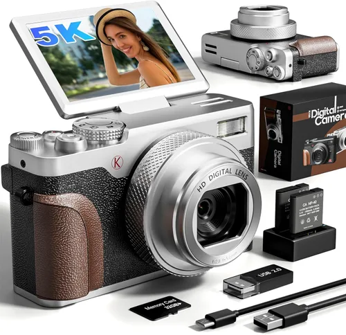 Miniatura 9 de Cámara digital de 5K 64MP para fotografía y vlogging de YouTube, cámara de video de enfoque automático UHD con zoom de 18X con pantalla abatible