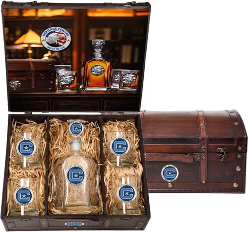 Miniatura 6 de Heritage Pewter Alabama Capitol - Juego de baúl Recipiente de líquido de 24 onzas con 4 vasos de agua Vidrio de peltre elaborado por expertos