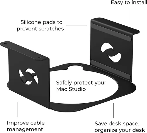 Miniatura 3 de HumanCentric Soporte para debajo del escritorio compatible con Mac Studio, soporte de montaje para M4 M3 M2 M1, disipación de calor, arañazos