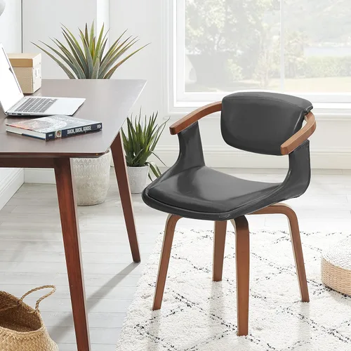 Art Leon Silla de escritorio sin ruedas, silla giratoria moderna de mediados de siglo, silla de escritorio de piel sintética para espacios pequeños,