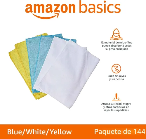 Miniatura 2 de Paños de limpieza de microfibra Amazon Basics, no abrasivos, reutilizables y lavables, paquete de 48, azul/blanco/amarillo, 16 x 12 pulgadas