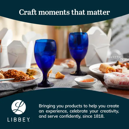 Miniatura 6 de Libbey Premiere - Vasos de té helado de cobalto, elegantes vasos de color azul cobalto, juego de 12, copas de agua con tallo aptos para lavavajillas